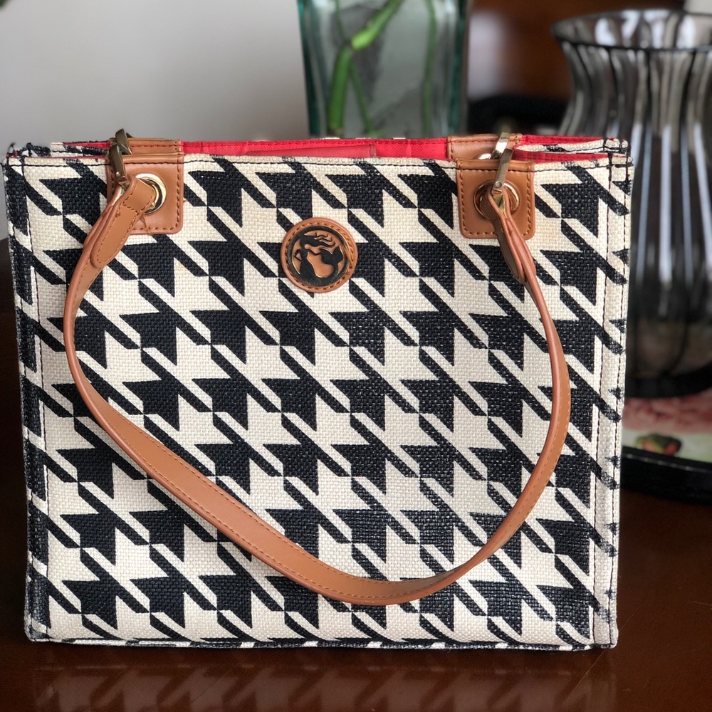 Spartina 449 Stoddard Collection Houndstooth Linen and Leather Tote Bag